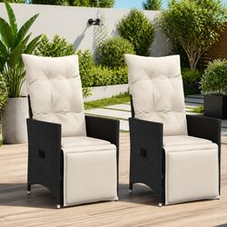 Black PE Rattan Reclining Garden Chairs Set of 2