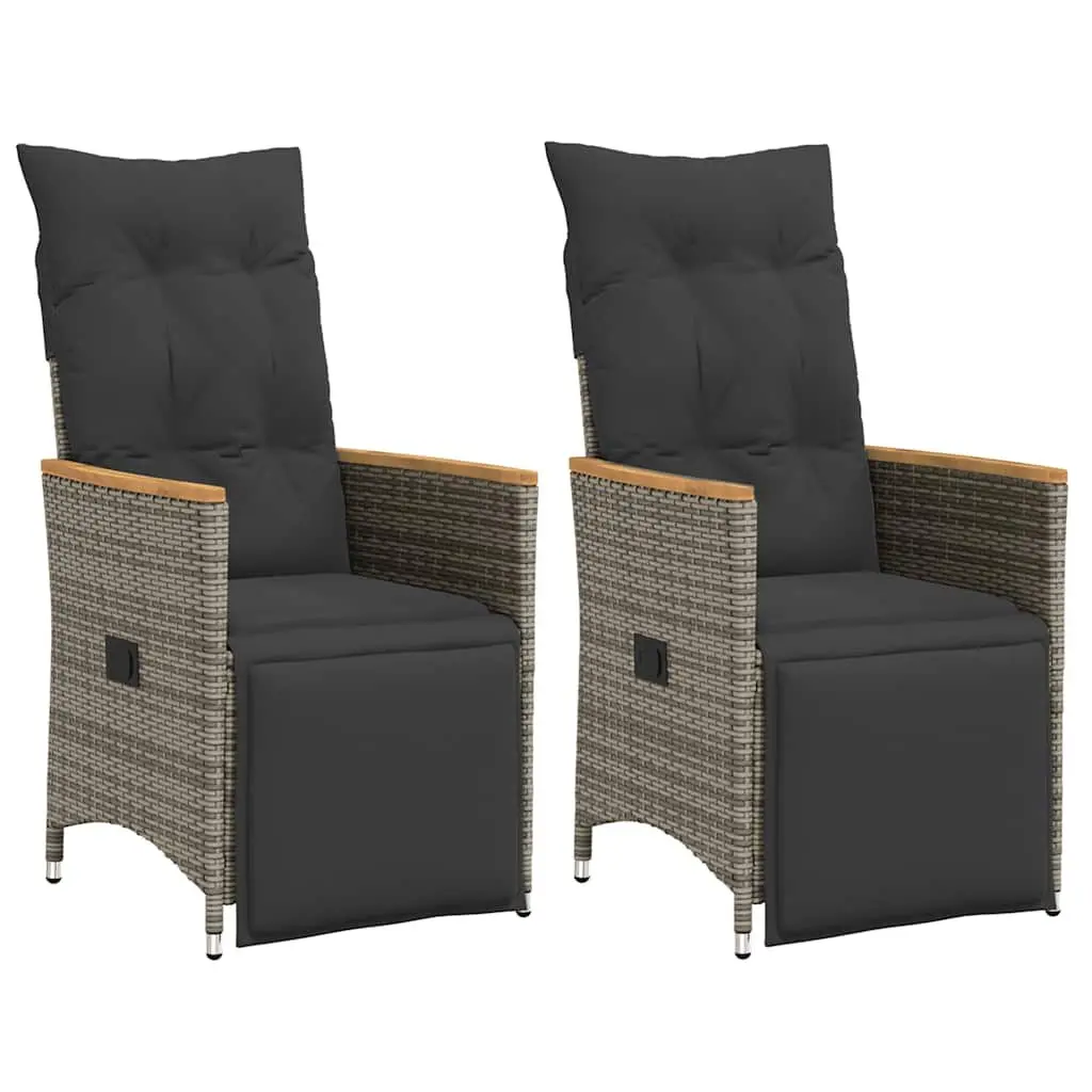 Reclining Garden Chairs 2 pcs Outdoor Seating with Cushions Grey Adjustable
