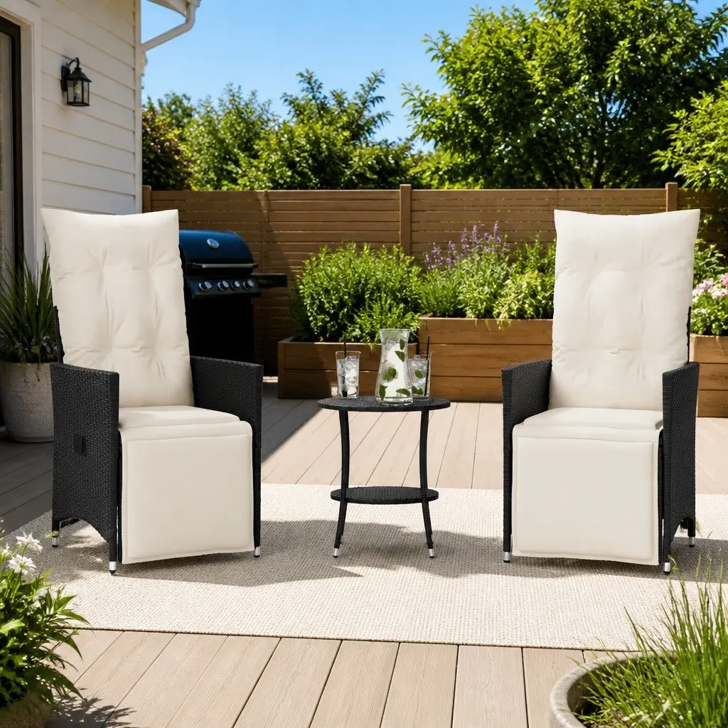 3 Piece Bistro Set for Outdoor Garden Patio Black