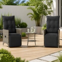 3 Piece Outdoor Bistro Set Garden Furniture with Cushions Grey Poly Rattan Patio
