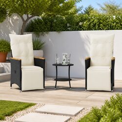 Durable 3 Piece Bistro Set in Black Poly Rattan