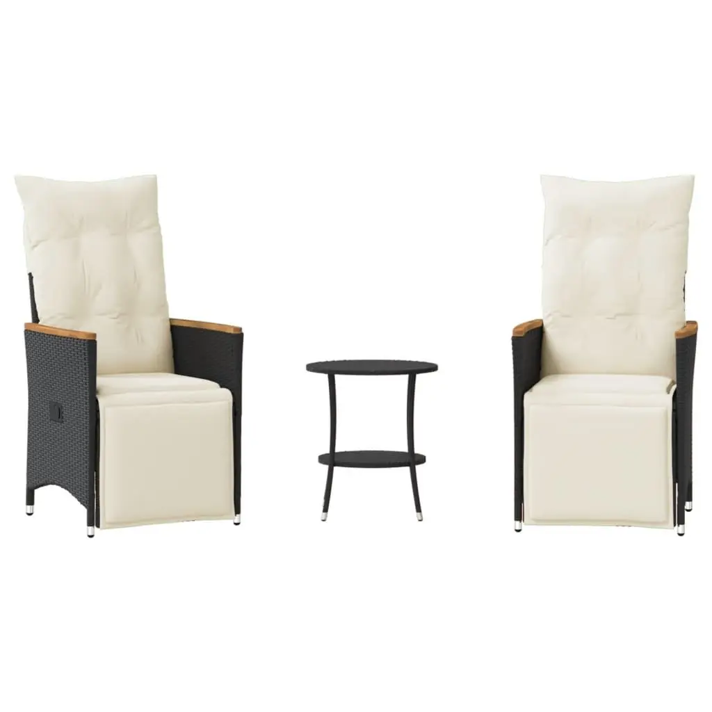 3 Piece Bistro Set in Black Poly Rattan