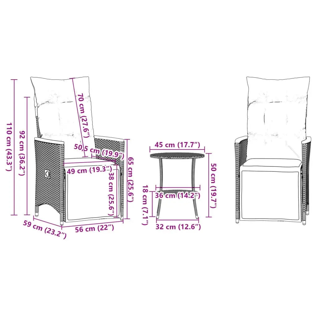 3 Piece Bistro Set in Black Poly Rattan