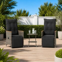 3-Piece Bistro Set: Grey Poly Rattan with Cushions