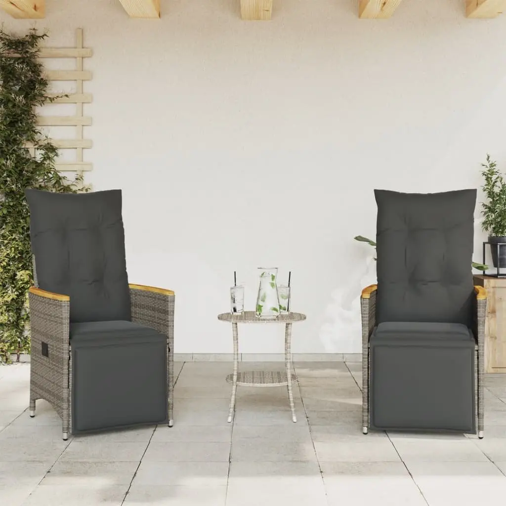 Bistro Set 3 Piece Outdoor Garden Furniture Grey Poly Rattan with Cushions