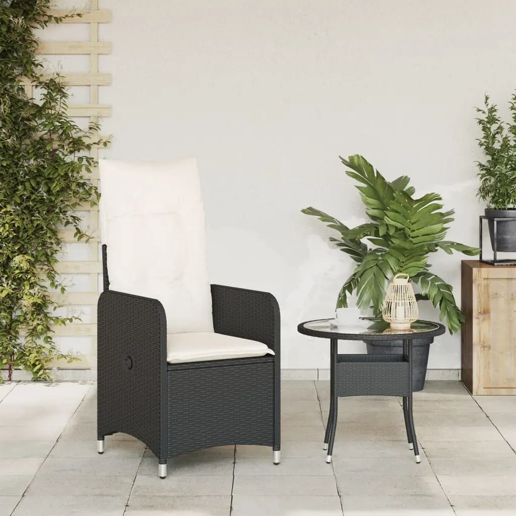 Outdoor Reclining Garden Chair for Patio Black with Adjustable Backrest and Cushions
