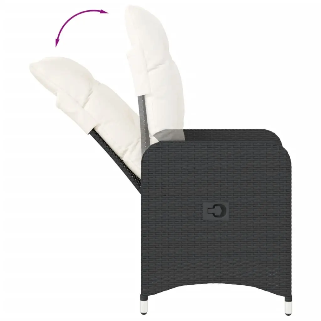 Outdoor Reclining Garden Chair for Patio Black with Adjustable Backrest and Cushions
