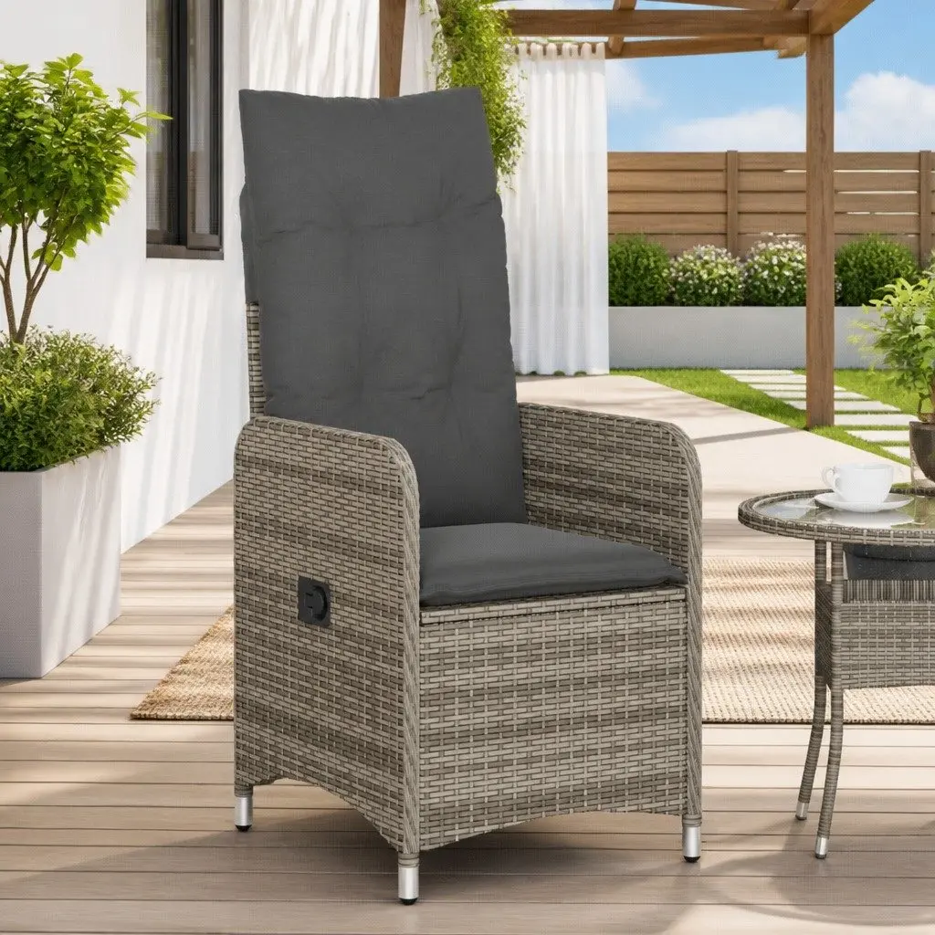 Reclining Garden Chair Outdoor Use Grey Cushions Adjustable Backrest