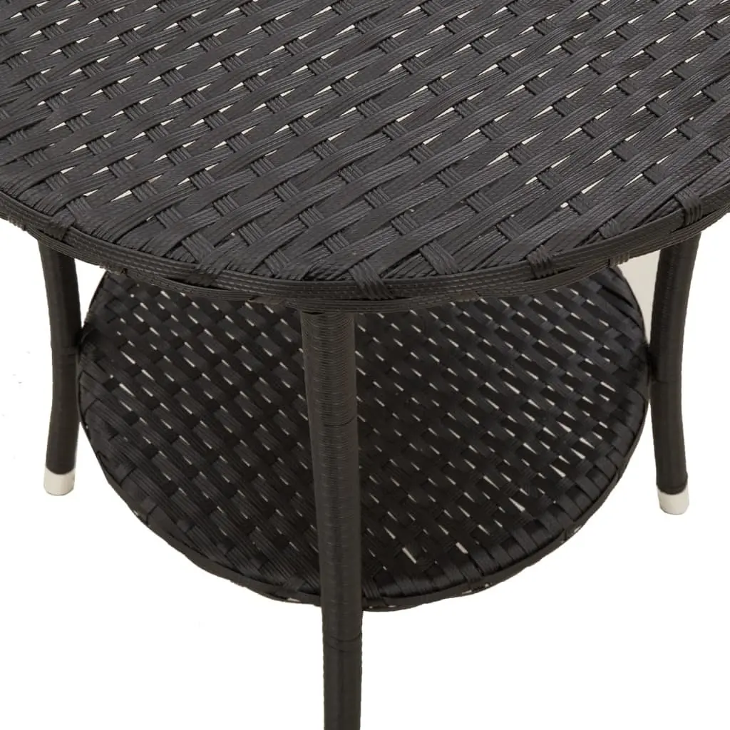 Reclining Garden Chairs 2 pc Set with Table Black Poly Rattan Outdoor Seating