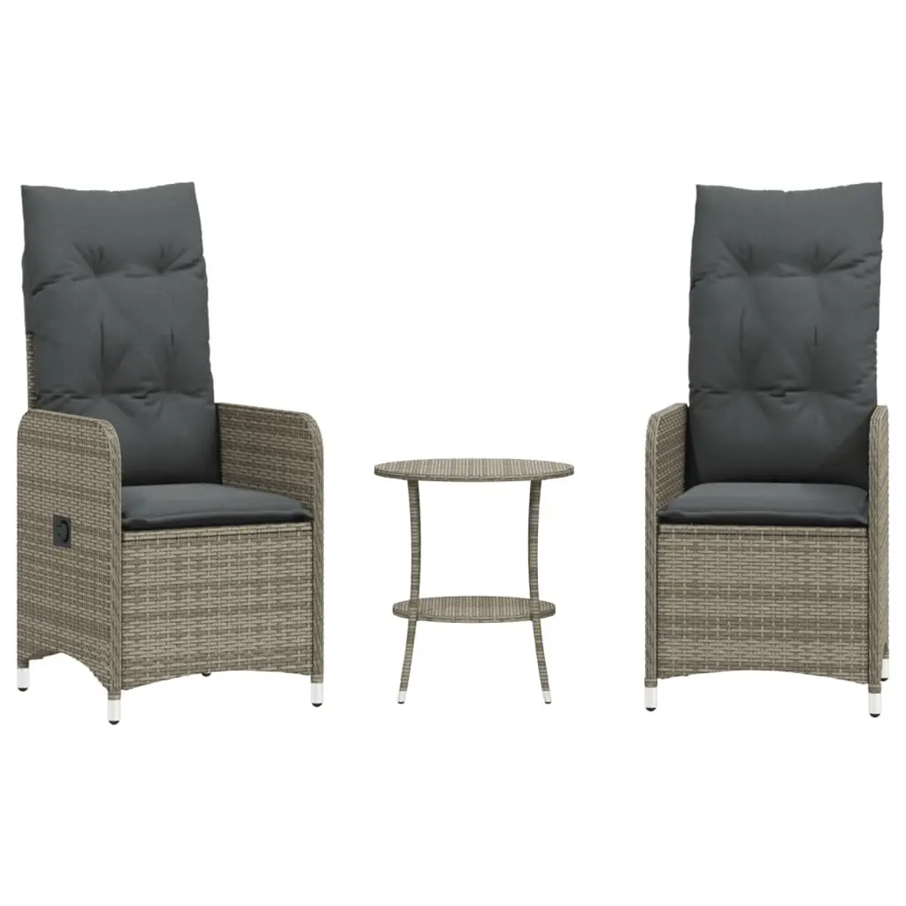 Reclining Garden Chairs Set for Outdoor Use 2 Piece Grey Poly Rattan