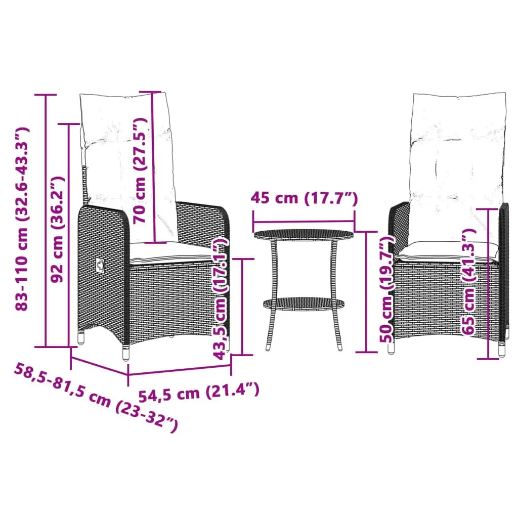 Reclining Garden Chairs Set for Outdoor Use 2 Piece Grey Poly Rattan