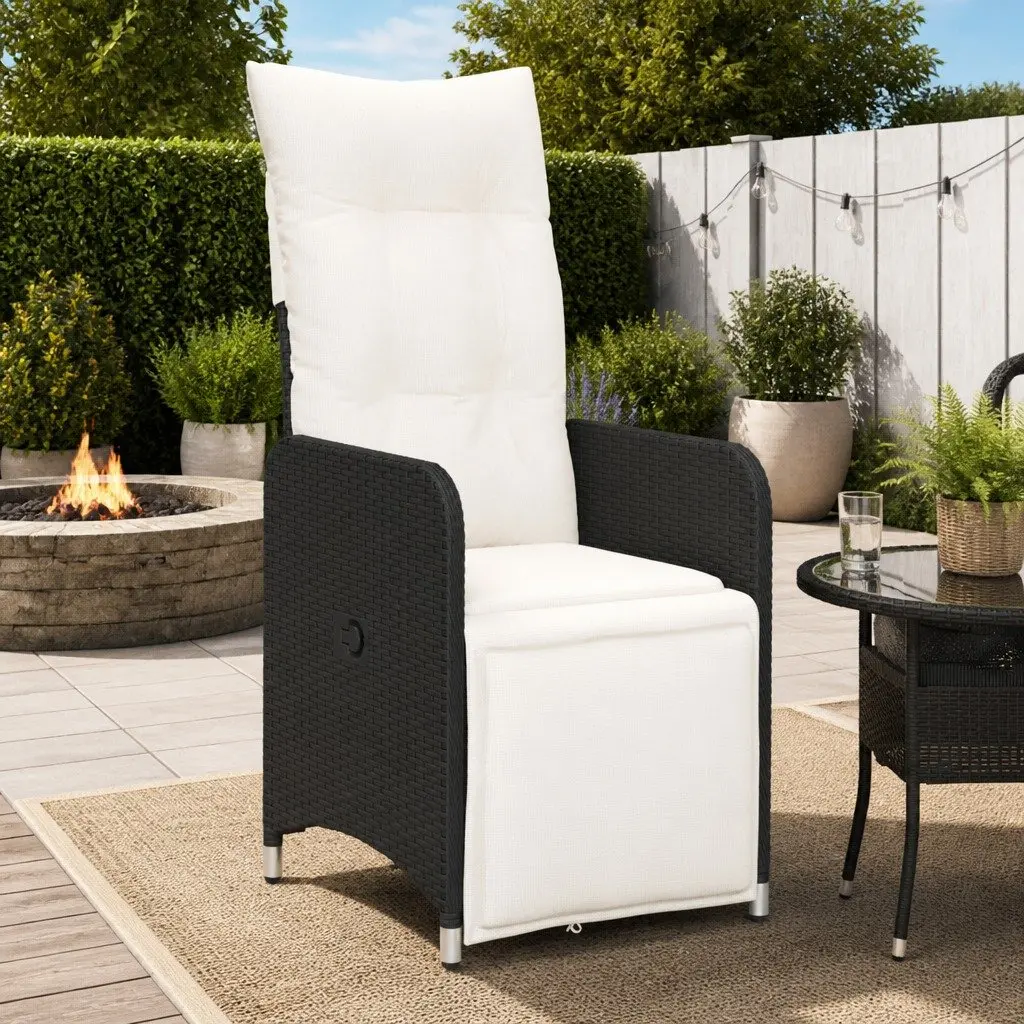 Reclining Garden Chair Outdoor Use Adjustable Backrest Footrest with Cushions Black