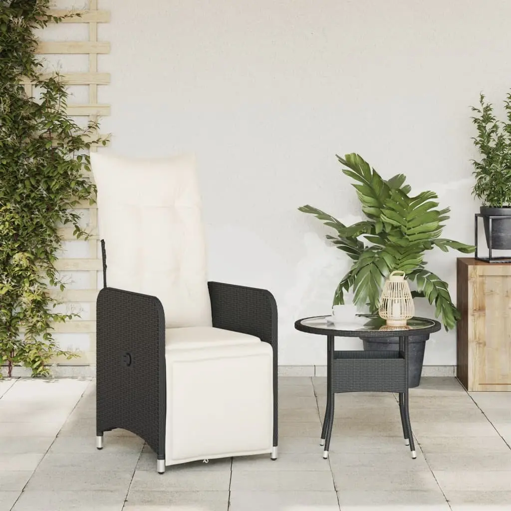 Reclining Garden Chair Outdoor Use Adjustable Backrest Footrest with Cushions Black