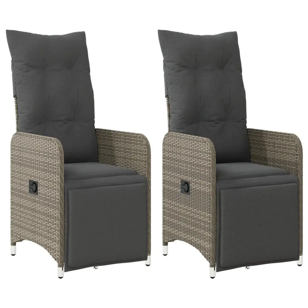 Reclining Garden Chairs Outdoor Seating 2 Piece Grey Poly Rattan