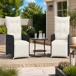 Reclining Garden Chairs Set 2 pcs with Table Black Outdoor Seating Furniture
