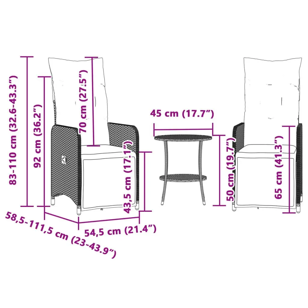 Grey Reclining Garden Chairs and Table Set