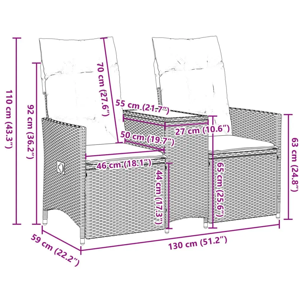 2-Seater Outdoor Reclining Sofa