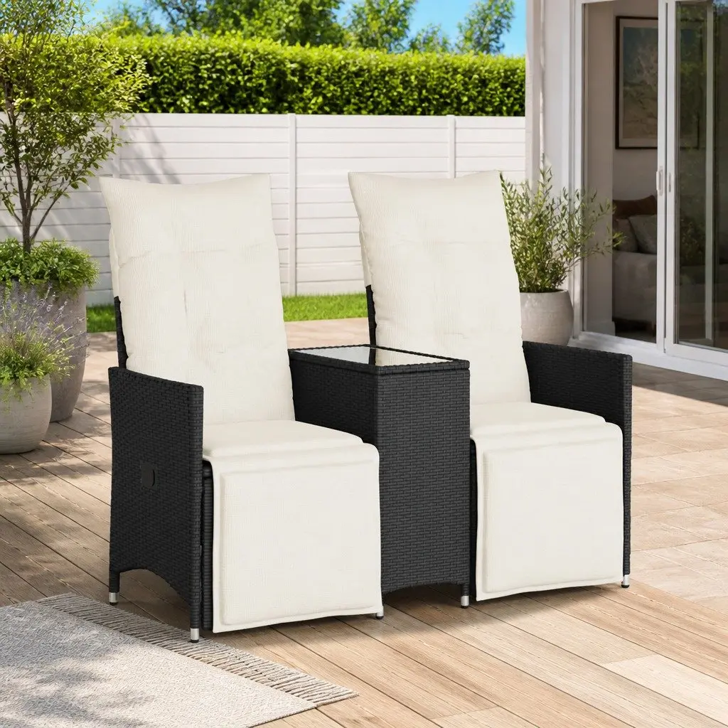 Reclining Garden Sofa 2-Seater Outdoor Furniture with Central Table Black