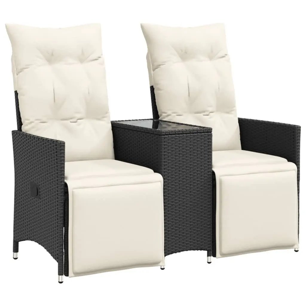 Reclining Garden Sofa 2-Seater Outdoor Furniture with Central Table Black