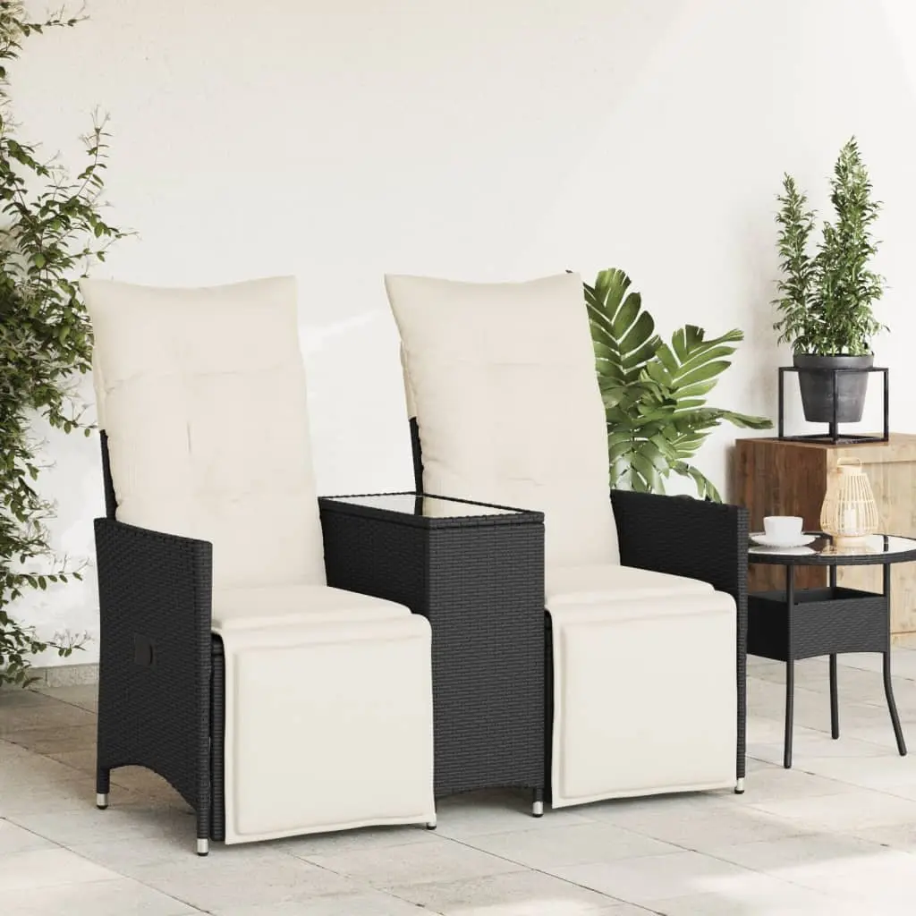 Reclining Garden Sofa 2-Seater Outdoor Furniture with Central Table Black