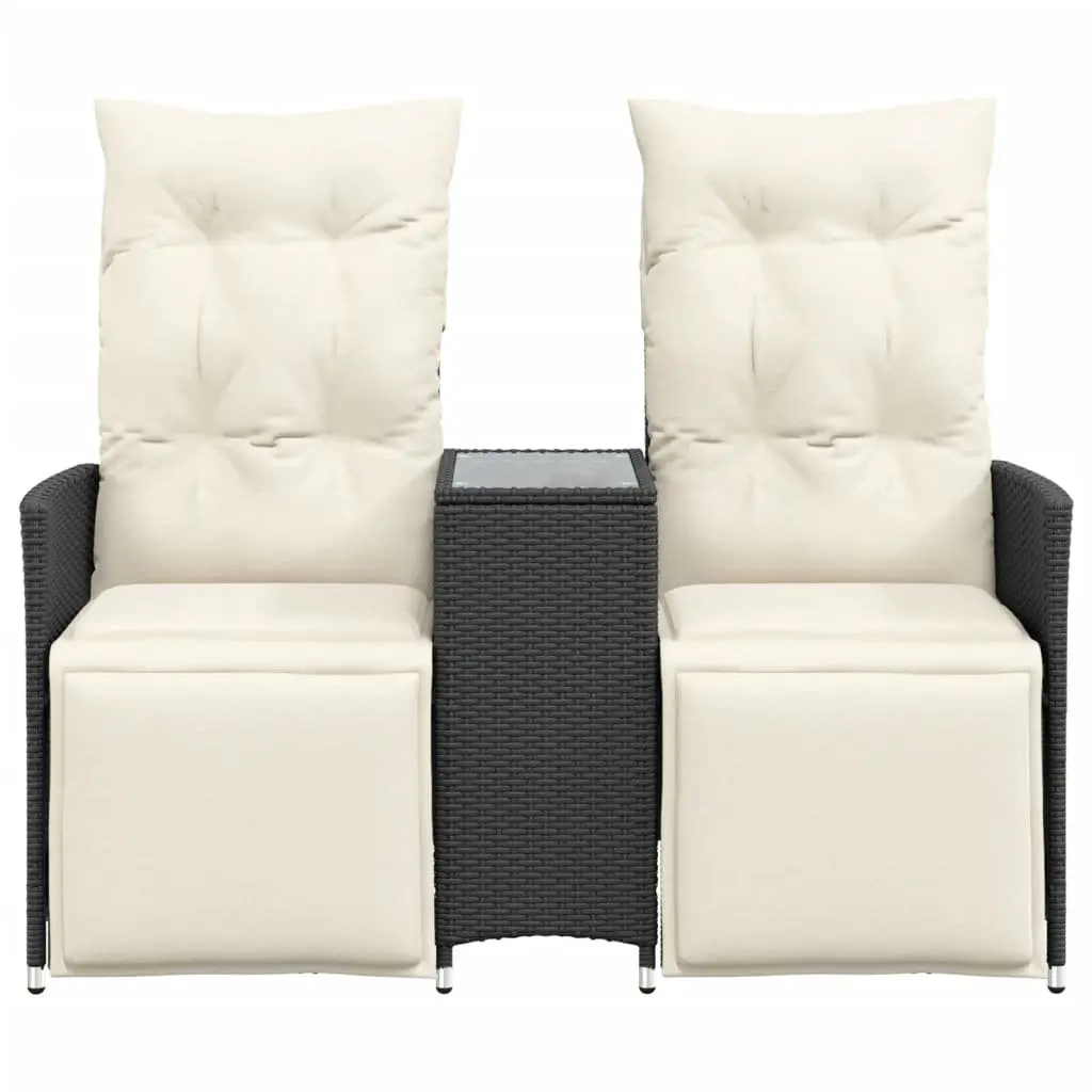 Reclining Garden Sofa 2-Seater Outdoor Furniture with Central Table Black