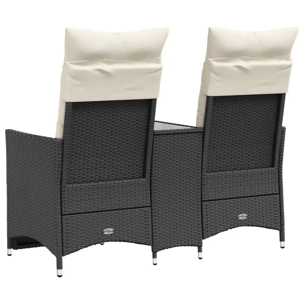 Reclining Garden Sofa 2-Seater Outdoor Furniture with Central Table Black