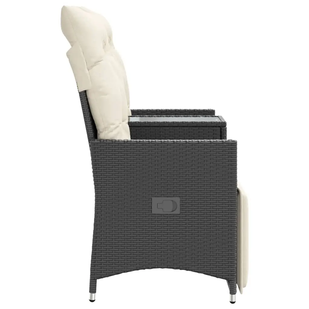 Reclining Garden Sofa 2-Seater Outdoor Furniture with Central Table Black