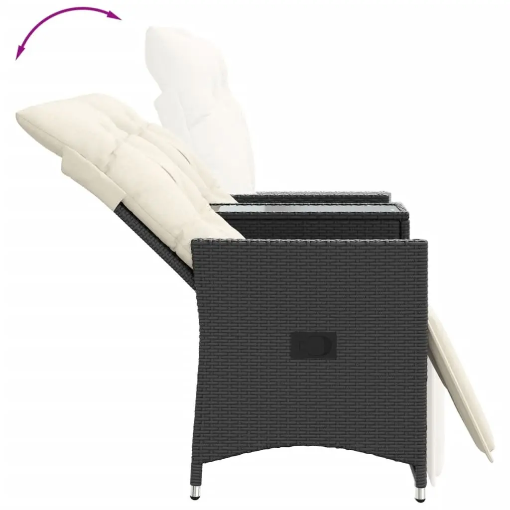 Reclining Garden Sofa 2-Seater Outdoor Furniture with Central Table Black
