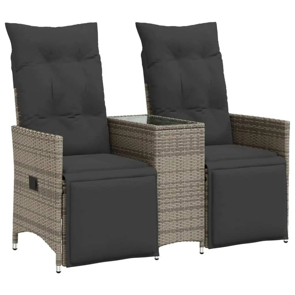 Reclining Garden Sofa 2-Seater Outdoor with Central Table Grey Poly Rattan
