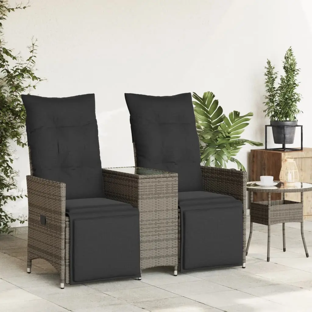 Reclining Garden Sofa 2-Seater Outdoor with Central Table Grey Poly Rattan