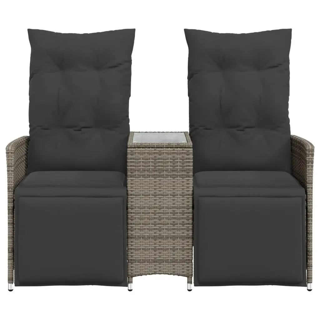 Reclining Garden Sofa 2-Seater Outdoor with Central Table Grey Poly Rattan