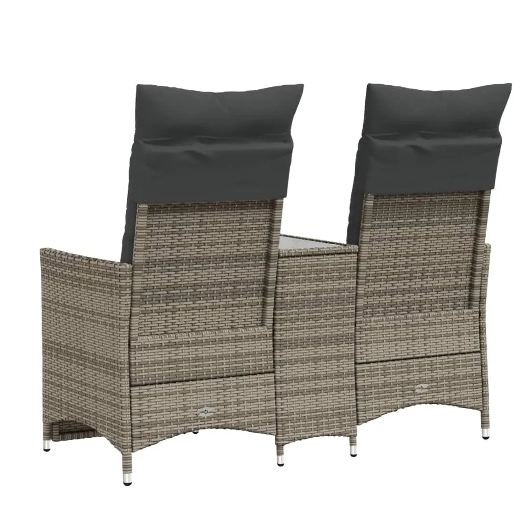 Reclining Garden Sofa 2-Seater Outdoor with Central Table Grey Poly Rattan