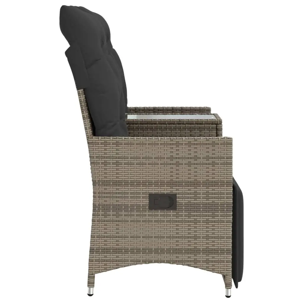 Reclining Garden Sofa 2-Seater Outdoor with Central Table Grey Poly Rattan