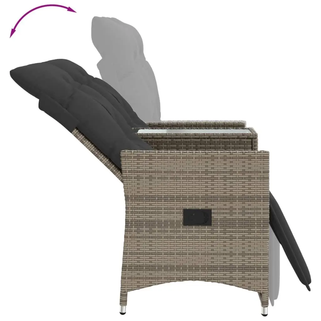 Reclining Garden Sofa 2-Seater Outdoor with Central Table Grey Poly Rattan