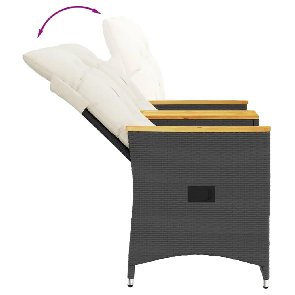 Reclining Garden Sofa 2-Seater with Central Table Black Poly Rattan Outdoor