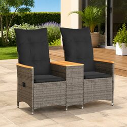 2-Seater Reclining Garden Sofa - Grey PE Rattan Specs