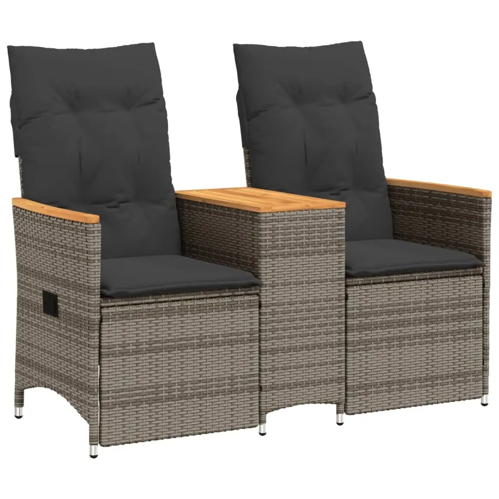 Reclining Garden Sofa 2-Seater with Table Grey Poly Rattan Outdoor Furniture