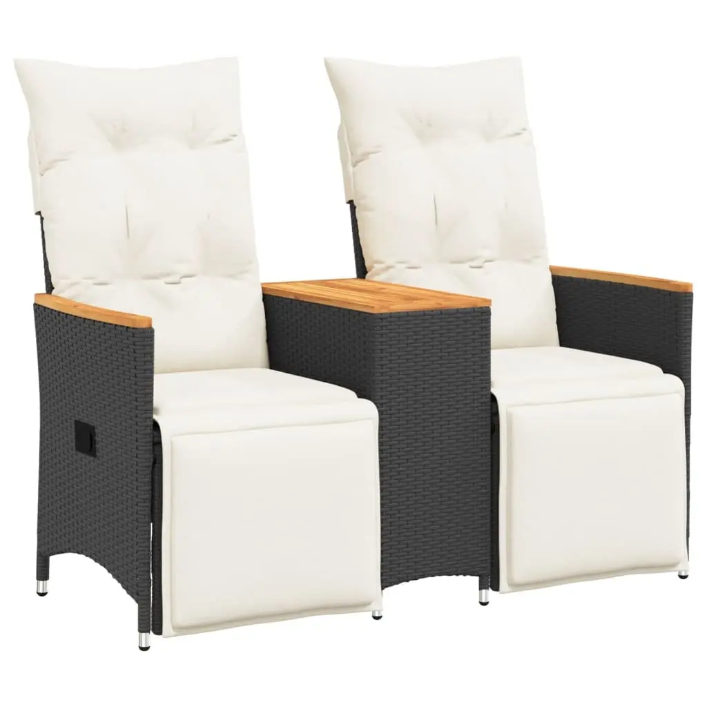 Reclining Garden Sofa 2-Seater with Adjustable Backrest Central Table Black Poly Rattan