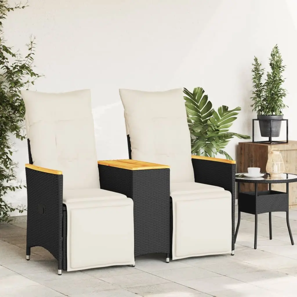 Reclining Garden Sofa 2-Seater with Adjustable Backrest Central Table Black Poly Rattan
