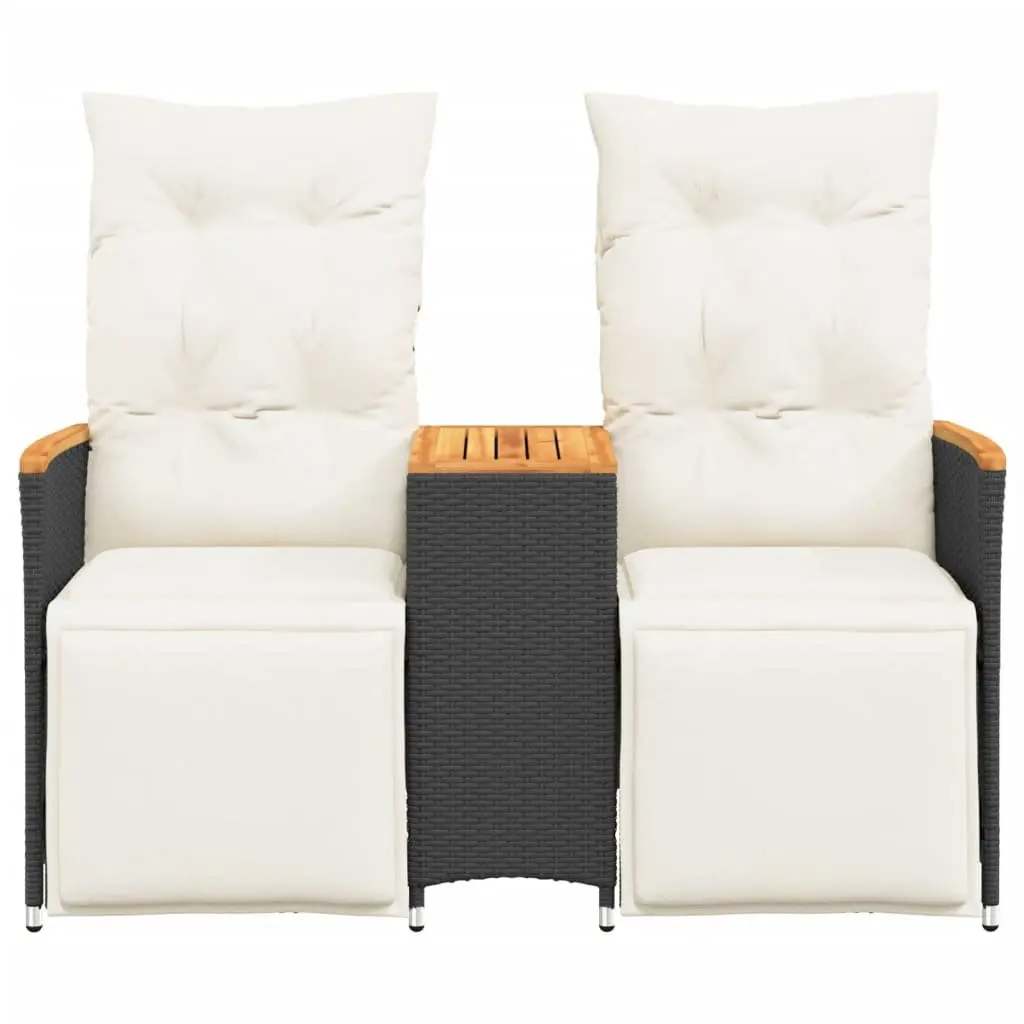 Reclining Garden Sofa 2-Seater with Adjustable Backrest Central Table Black Poly Rattan