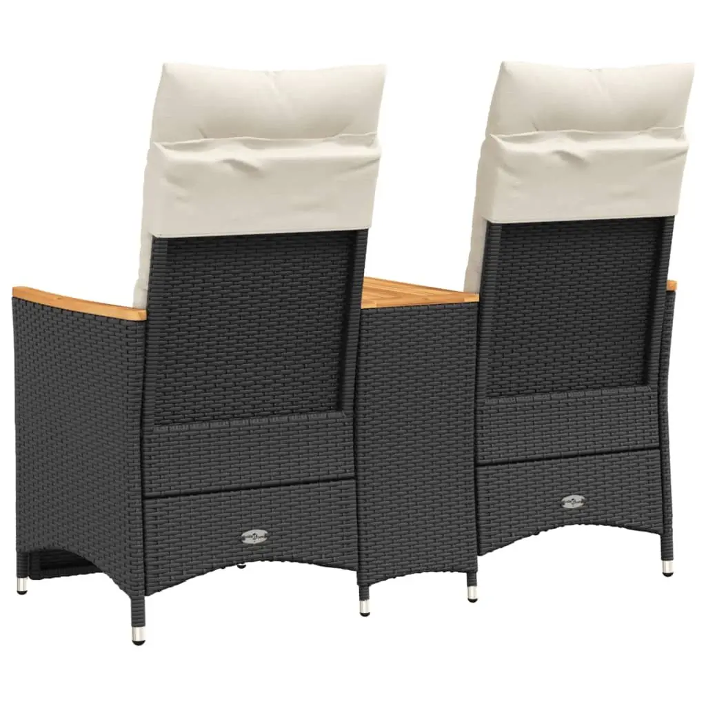 Reclining Garden Sofa 2-Seater with Adjustable Backrest Central Table Black Poly Rattan