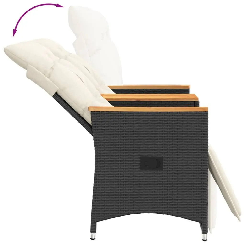 Reclining Garden Sofa 2-Seater with Adjustable Backrest Central Table Black Poly Rattan