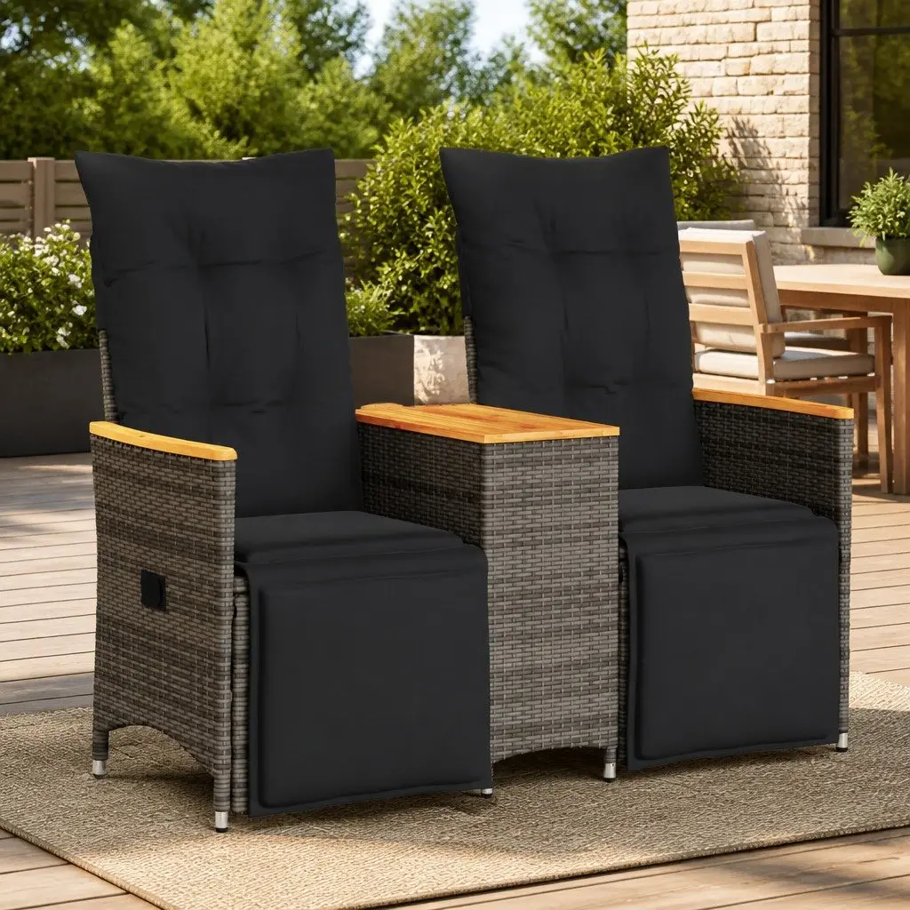 Outdoor Garden Sofa Set 2-Seater Adjustable with Central Table Grey Poly Rattan
