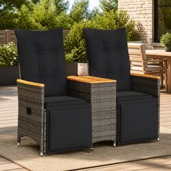 Outdoor Reclining Garden Sofa 2-Seater with Central Table Grey Poly Rattan