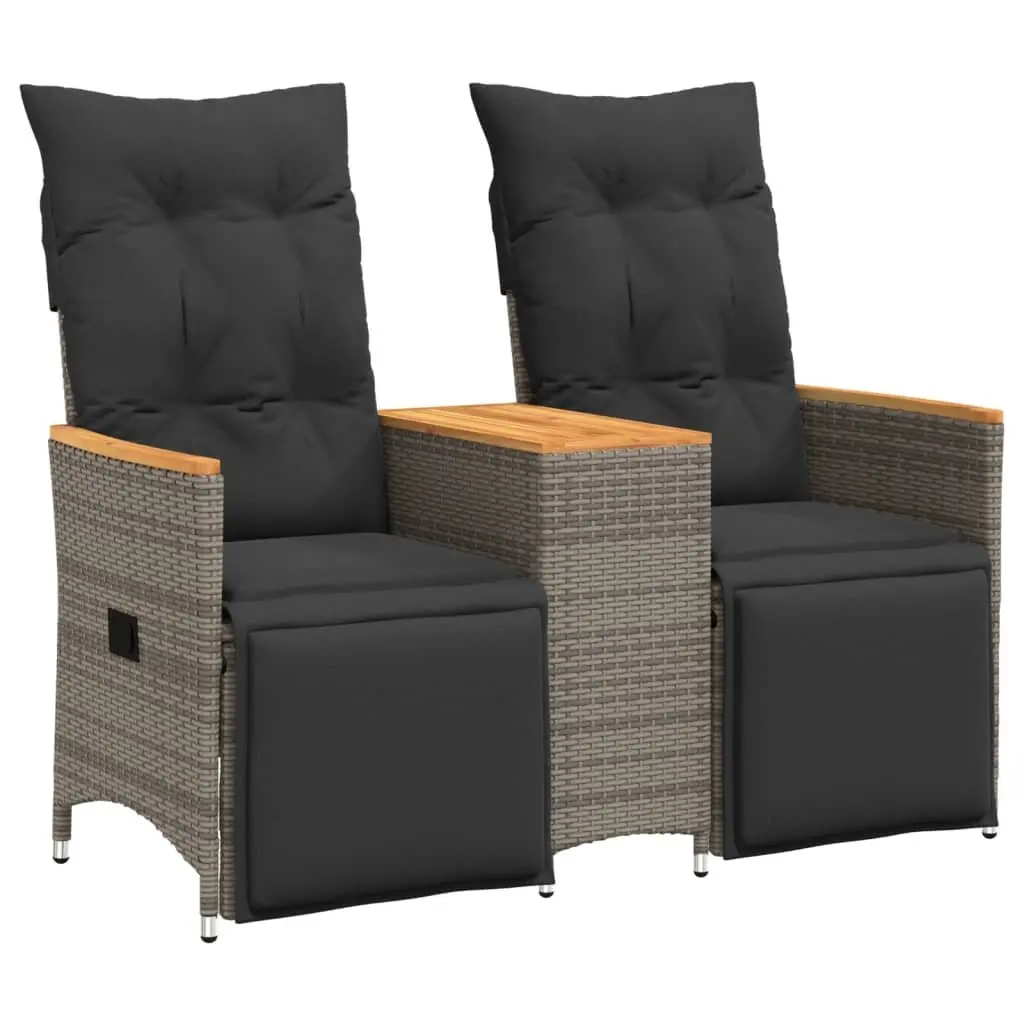 Outdoor Garden Sofa Set 2-Seater Adjustable with Central Table Grey Poly Rattan
