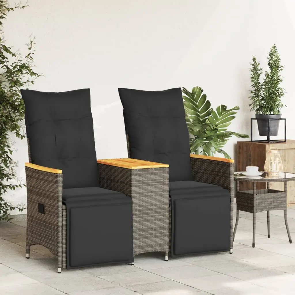 Outdoor Garden Sofa Set 2-Seater Adjustable with Central Table Grey Poly Rattan