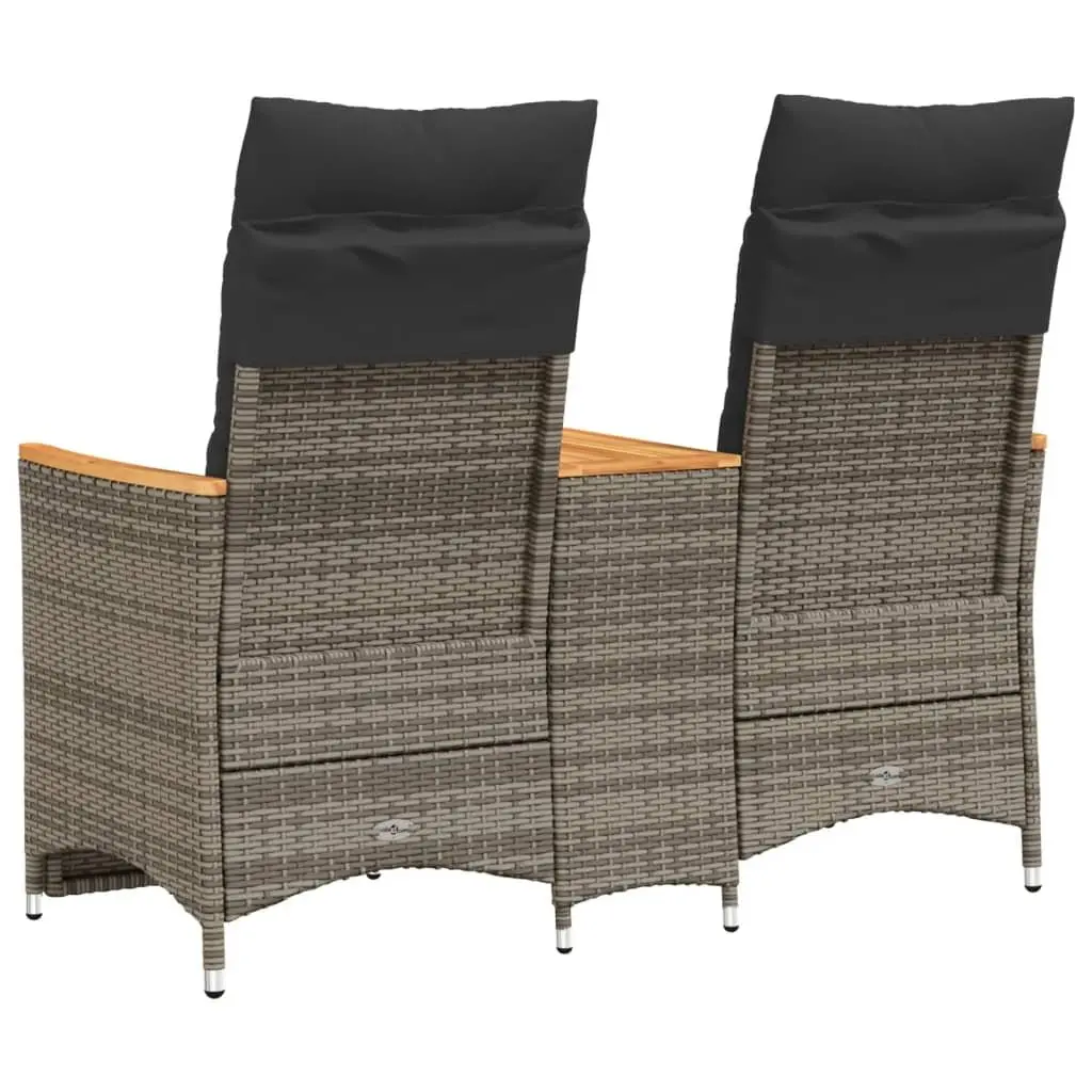Outdoor Garden Sofa Set 2-Seater Adjustable with Central Table Grey Poly Rattan