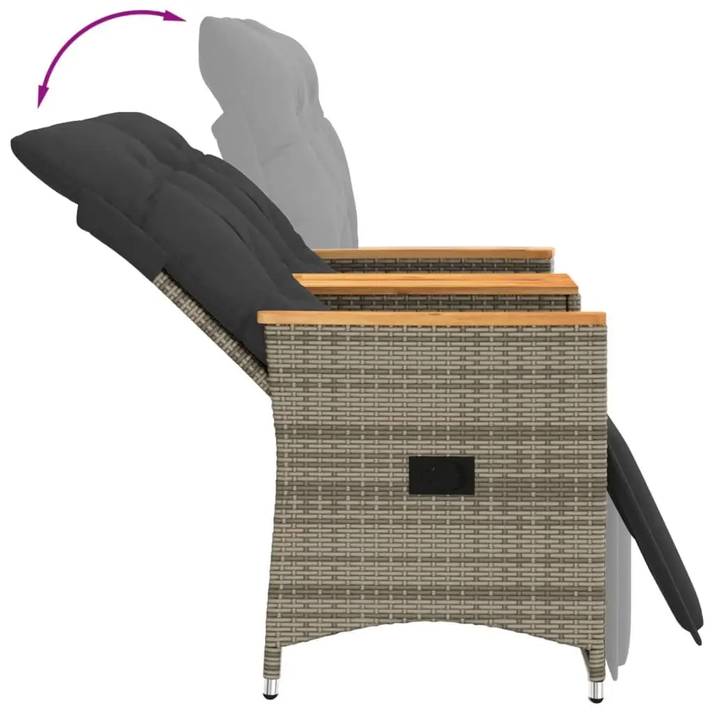 Outdoor Garden Sofa Set 2-Seater Adjustable with Central Table Grey Poly Rattan
