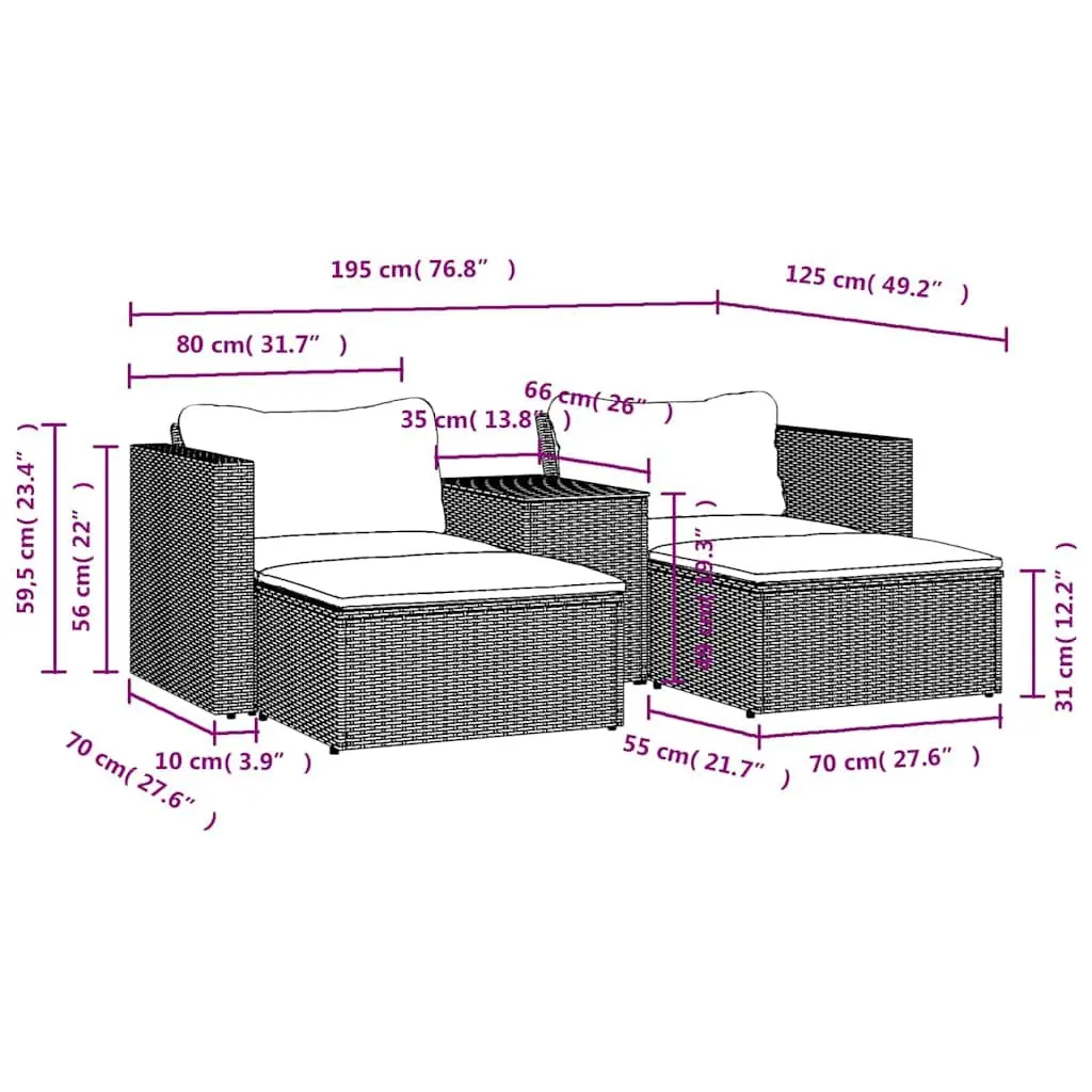 Outdoor Garden Sofa Set 5 Piece Patio Seating with Cushions Black Modular