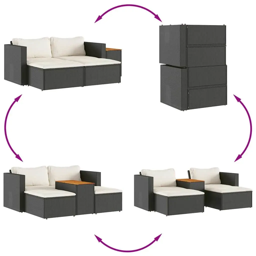 Outdoor Garden Sofa Set 5 Piece Patio Seating with Cushions Black Modular